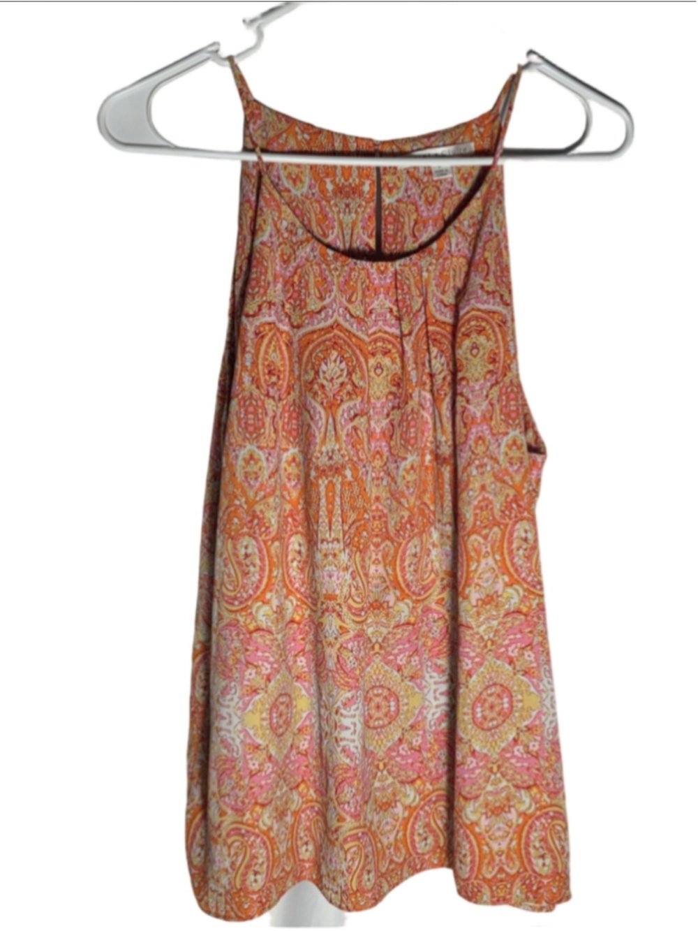 Women's Violet & Claire Tank Top Size L Orange Pink Paisley Print boho-chic 70s
